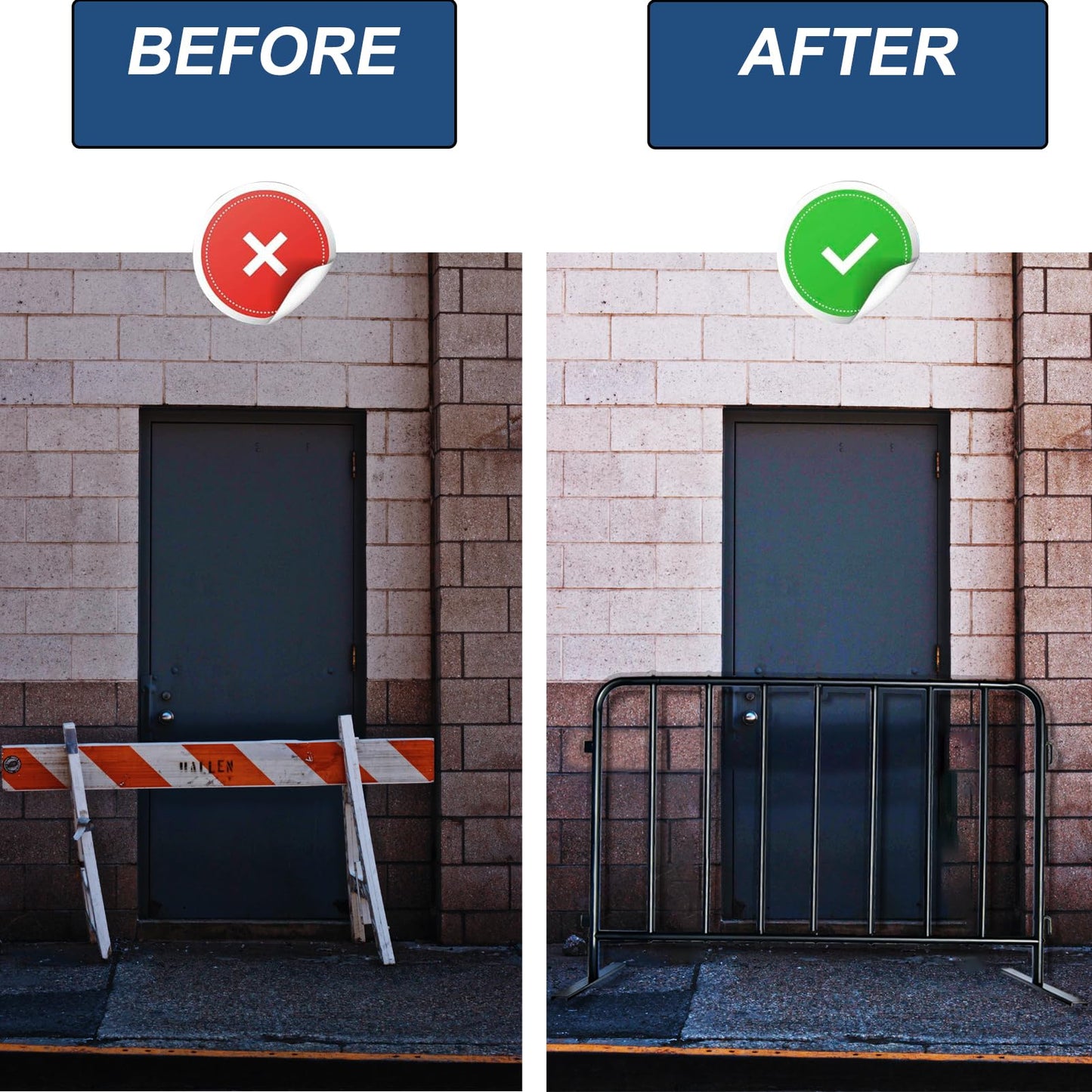 BIGalleons 2-Pack Steel Crowd Control Barrier, Light Duty 5FT Interlocking Safety Barricade, 16GA Galvanized Steel Queue Barrier, Assembly Needed for Pedestrian Traffic & Construction Barricade（Black）