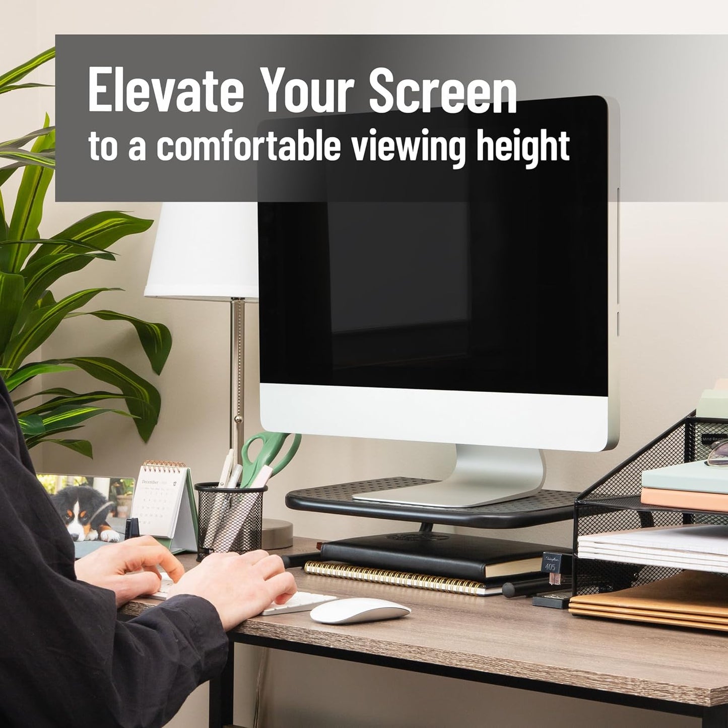 Black Metal Monitor Stand - Ergonomic Laptop Riser & Desktop Organizer