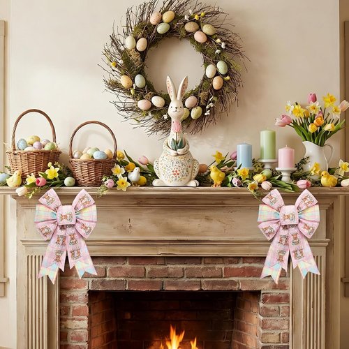 Hying Spring Highland Cattle Bows - Pink Buffalo Plaid Wreath Bows for Baby Showers & Farmhouse Decor