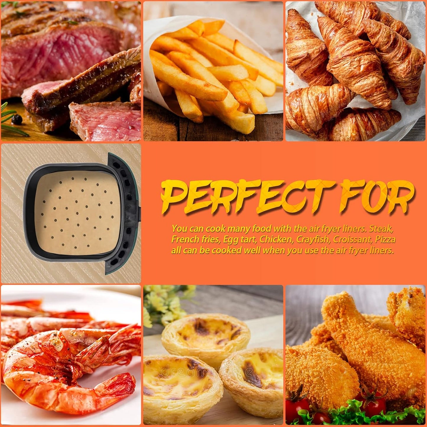 Numola 100 Pcs Air Fryer Liners - 9 Inch Perforated Parchment Paper for Non-Stick Baking & Steaming