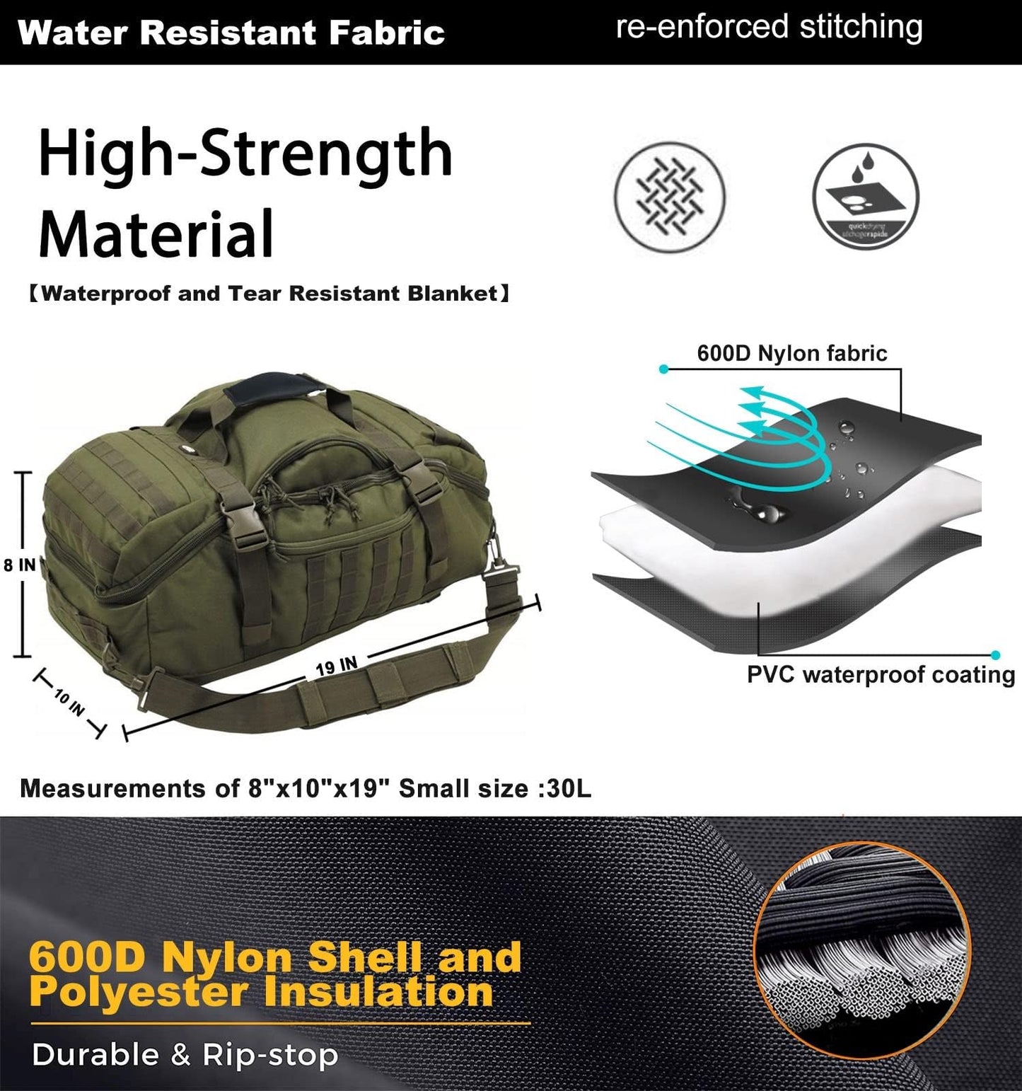 Miramrax Travel Duffle Bag Backpack for Men - Large Tactical Bags Weekender Gym Bag for Overnight Traveling Military Workout Deployment Sports (Green, 25L)