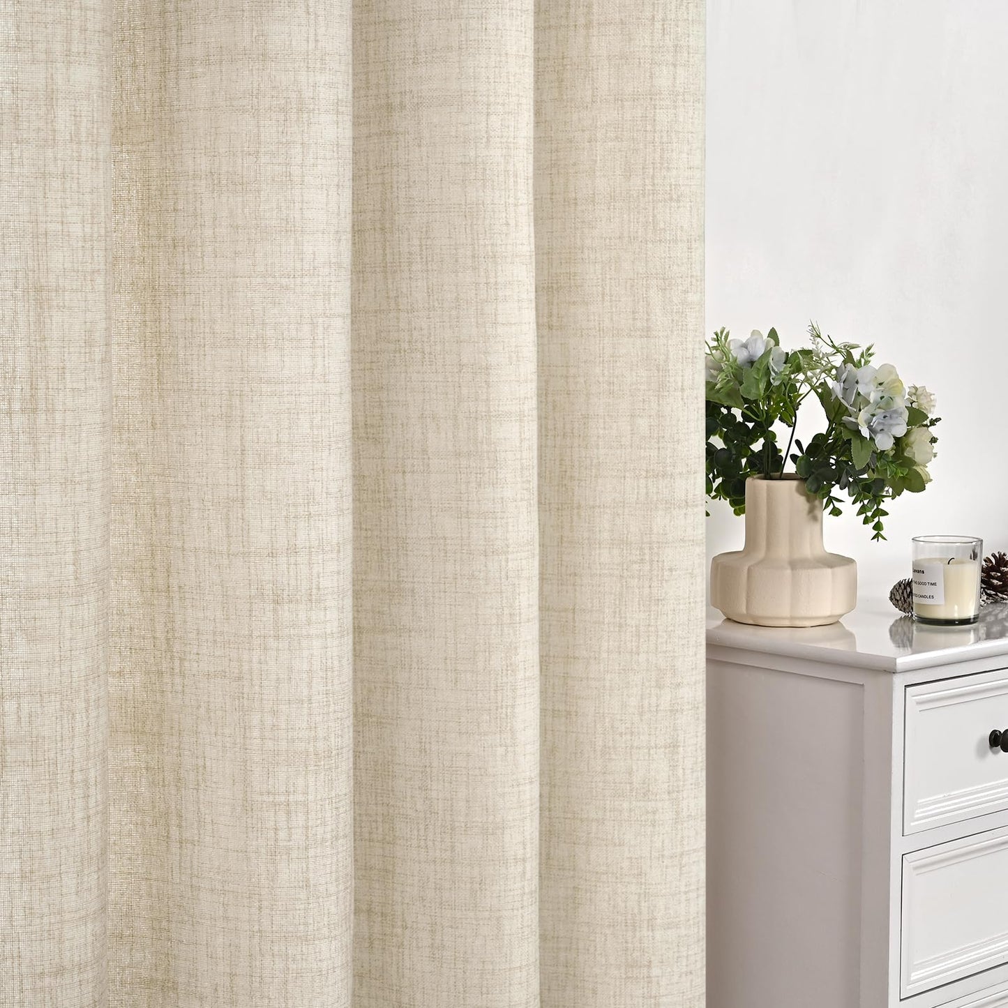YoungsTex Rustic Linen Curtains 63 Inch Length 2 Panels for Living Room Window - Light Filtering Drapes with Bronze Grommet Thick Textured for Country Bedroom, 52 x 63 Inch