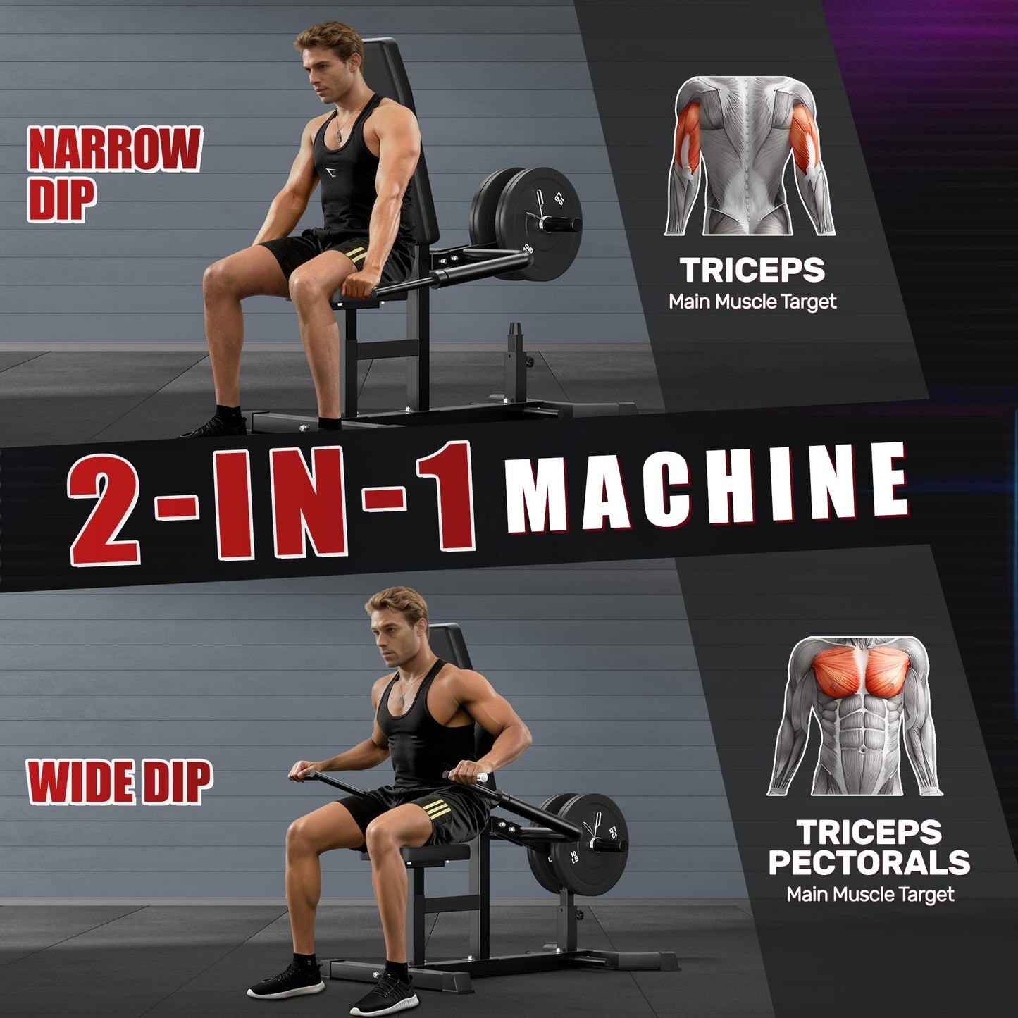 Goimu SD01 Seated Dip Machine, 400LBS Strength Training Upper Body Machine with Tricep Dip Press & Cable Bar for Home Gym, Compact Design for Chest, Biceps, and Triceps Workout (Black)