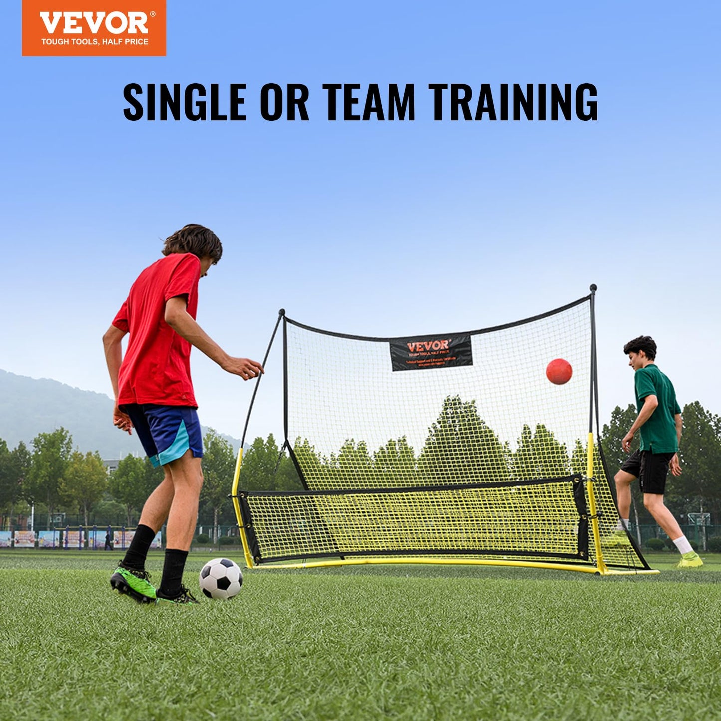 VEVOR Soccer Trainer, 2-in-1 Portable Soccer Rebounder Net, 71"x40" Iron Soccer Practice Equipment, Sports Football Rebounder Wall with Portable Bag, Perfect for Team Solo Training, Passing, Volley