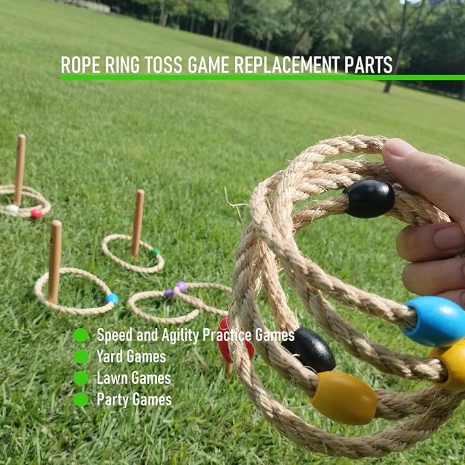 6 Pack Sisal Rope Ring Toss Game Replacement Parts for Kids and Adults, Outdoor Toss Rings for Agility Practice and Speed Game,Yard Games Lawn Games for Party(Red and Blue)