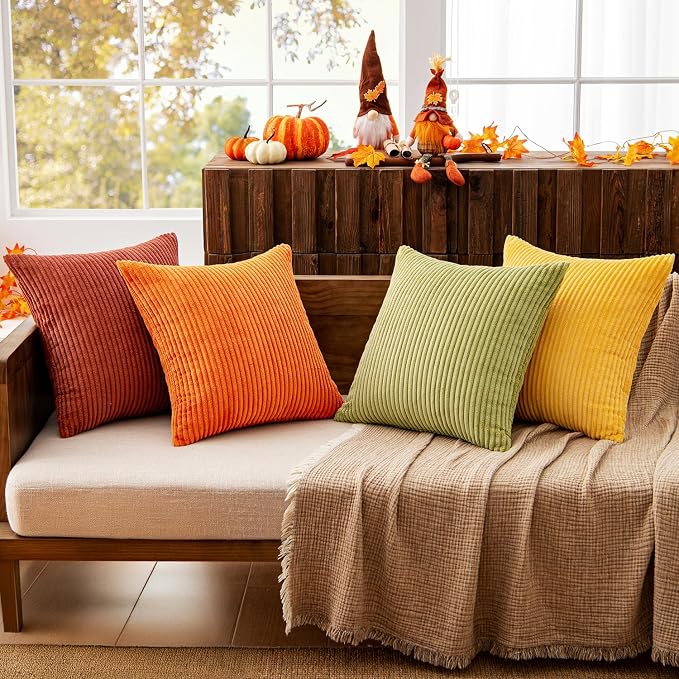 MIULEE Decorative Throw Pillow Covers 20x20 Inch Set of 4, Vibrant Cushion Covers Vintage Retro Home Fall Decor Mix and Match Color Clash Design for Sofa Couch Bed Living Room Yellow Orange Rust