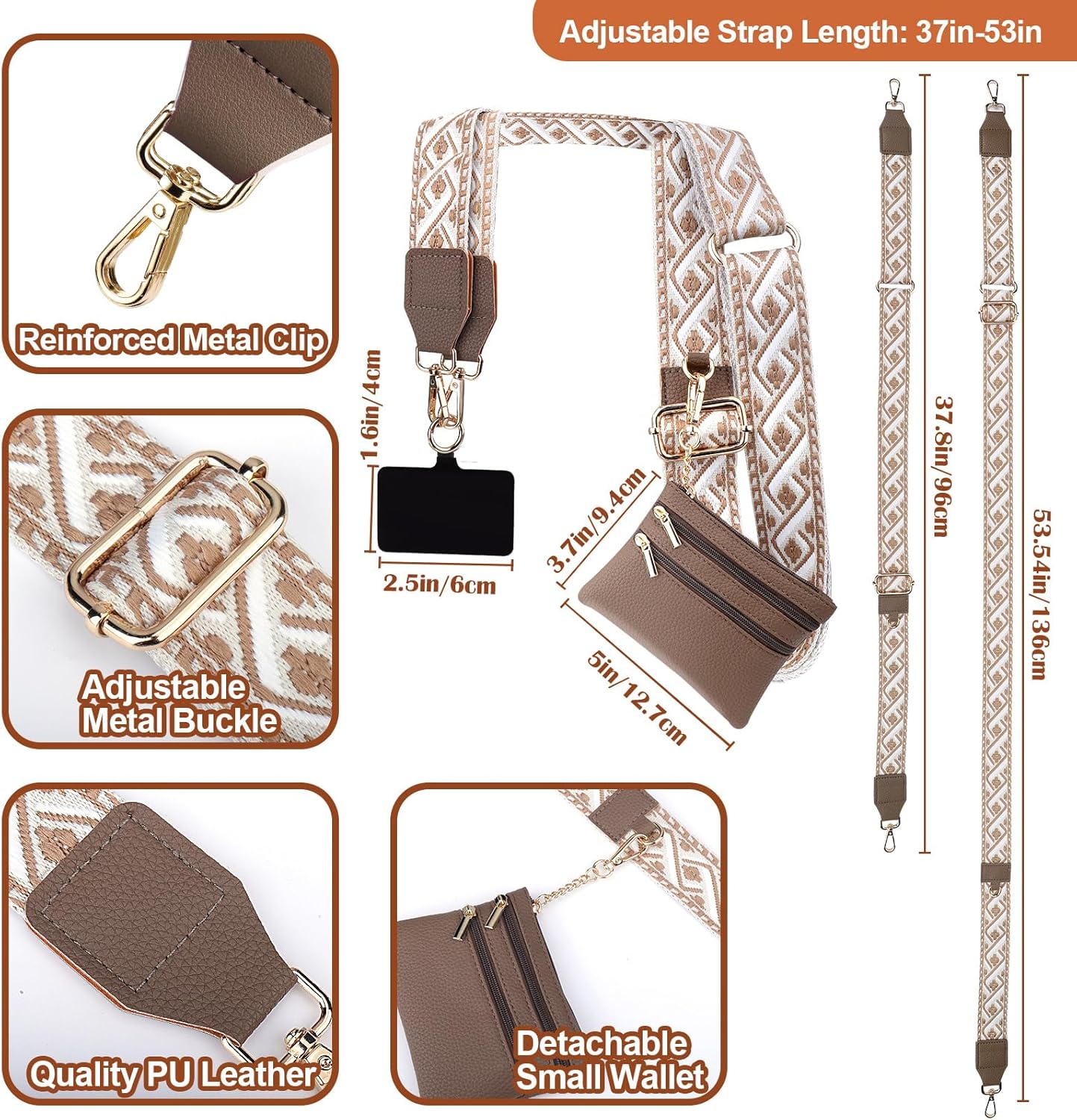 5 XANGNIER Clip and Go Strap for Phone with Wallet Crossbody, Phone Strap with Zippered Wallet, Adjustable Anti Theft