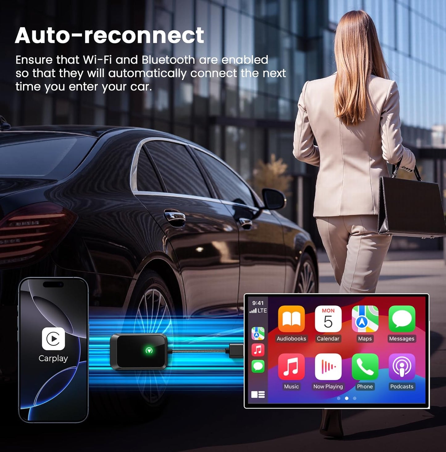 Lincisoonic 2016+ 10+ Wireless CarPlay Adapter for iPhone Plug-and-Play with USB-A Extension & USB-C Connector, Zero