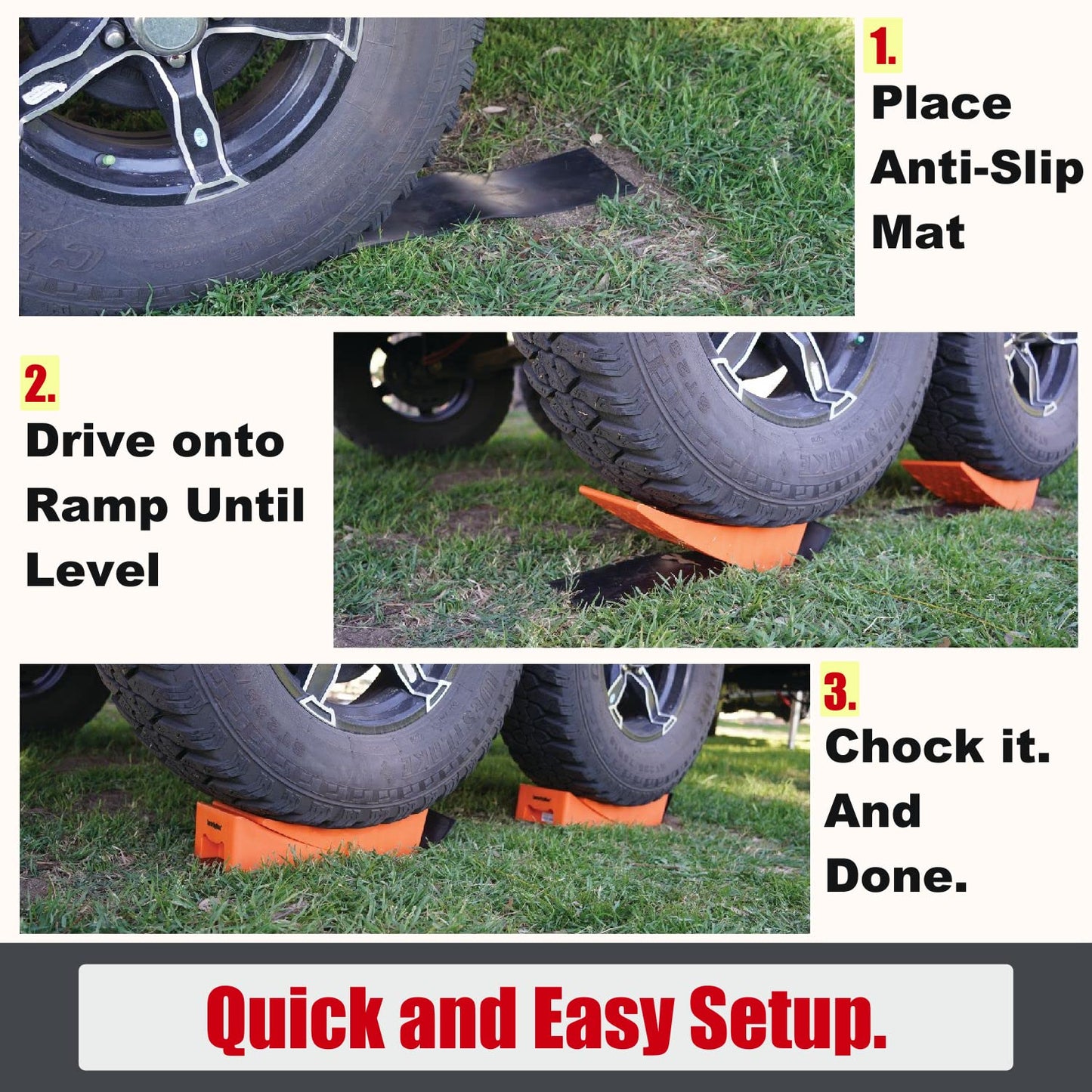 SECURITYMAN RV Leveling Ramps 2 Pack Kit | Premium Anti Slip Camper Leveler | Trailer Wheel Chocks for Dual Axle Trailers - Faster RV Leveling System Than RV Leveling Blocks | Must Have RV Accessory