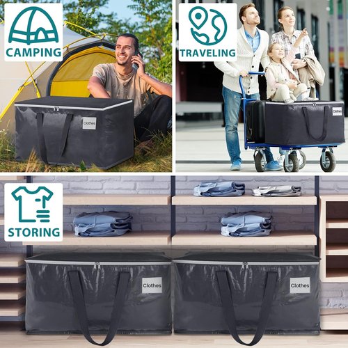 Fabspace Heavy Duty Moving Boxes - Collapsible Storage Totes with Strong Zippers & Handles | 93L, 8-Pack