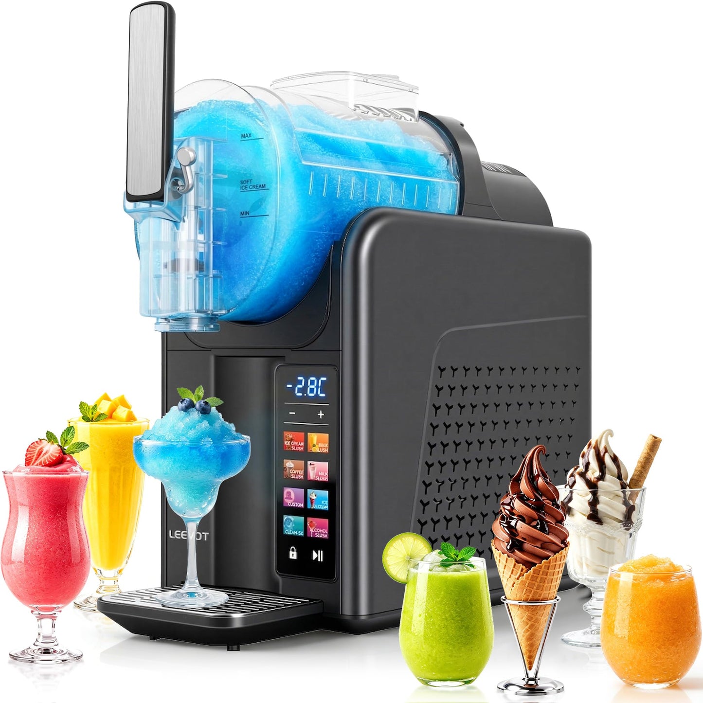 LEEVOT Slushie Machine & Soft Serve Ice Cream Maker 2 in 1, Frozen Drink Machine with Quicool Technology, 6 Presets, Child Lock, Self-Cleaning, Margarita Slush Daiquiri Machine for Home, 120V 60HZ