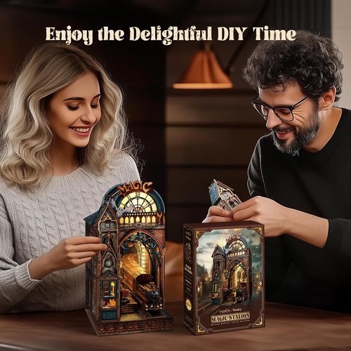 FUNPOLA LED 3D Puzzle - Interactive Magic Station Book Nook Kit | DIY Miniature Decor Gift