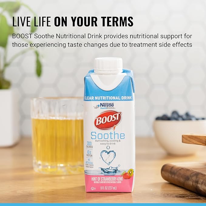 BOOST Soothe Clear Nutritional Drink ??Cooling sensation - 300 Calories - 10 g Protein from Whey Protein Isolate - Hint of Strawberry Kiwi Flavor - 8 fl oz (Pack of 24)