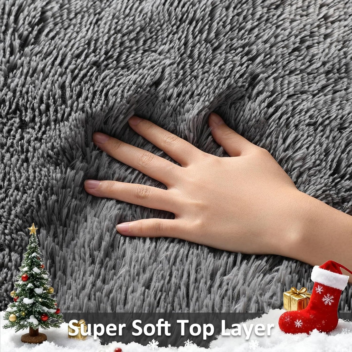 Ophanie Small Non-Slip Area Rug - Fluffy Soft Grey Mini Bedroom Carpet | 2x3 ft Indoor Mat for Home Decor