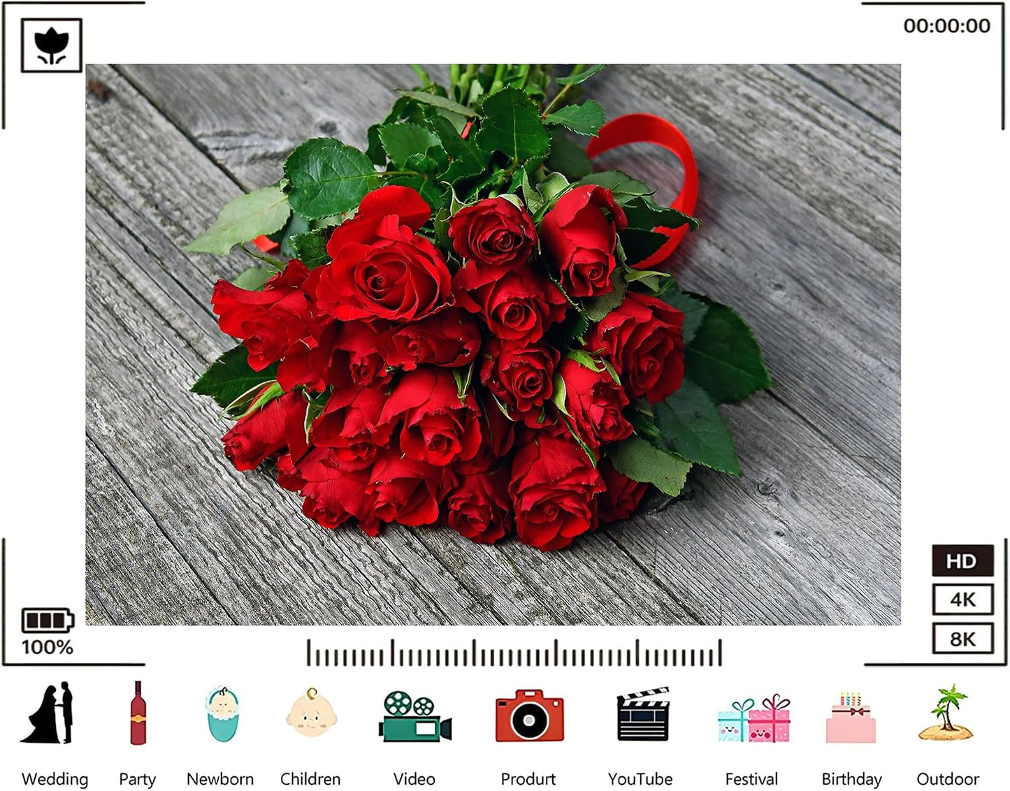 TryKid 6x4ft Romantic Red Rose Bouquet Backdrop Fresh Flower Gift Photography Background Valentine Day Wedding Party