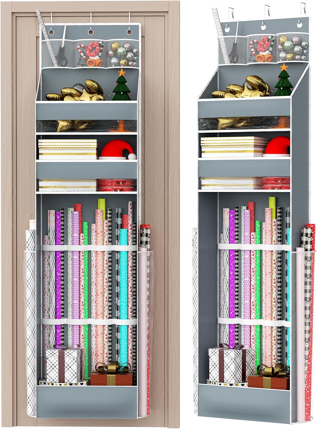Regine Switzerland Hanging Gift Wrapping Paper Storage - Long Craft Roll Organizer in Grey