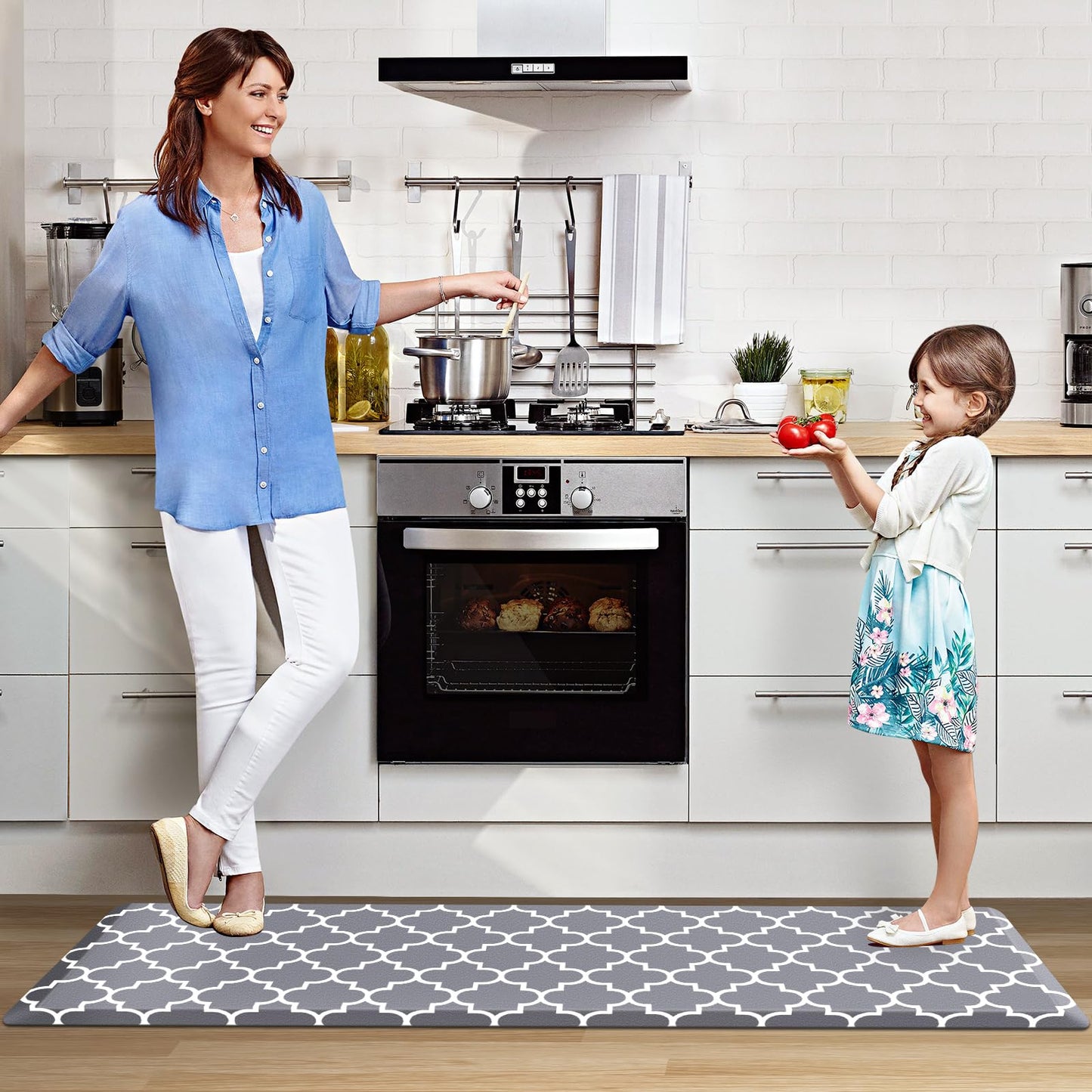 WISELIFE Anti Fatigue Floor Mat - 4/5 Inch Thick Kitchen Mat Non Slip Waterproof Heavy Duty Ergonomic Comfort Mat Durable for Home, Office, Sink, Laundry,(24" x 70", Grey)