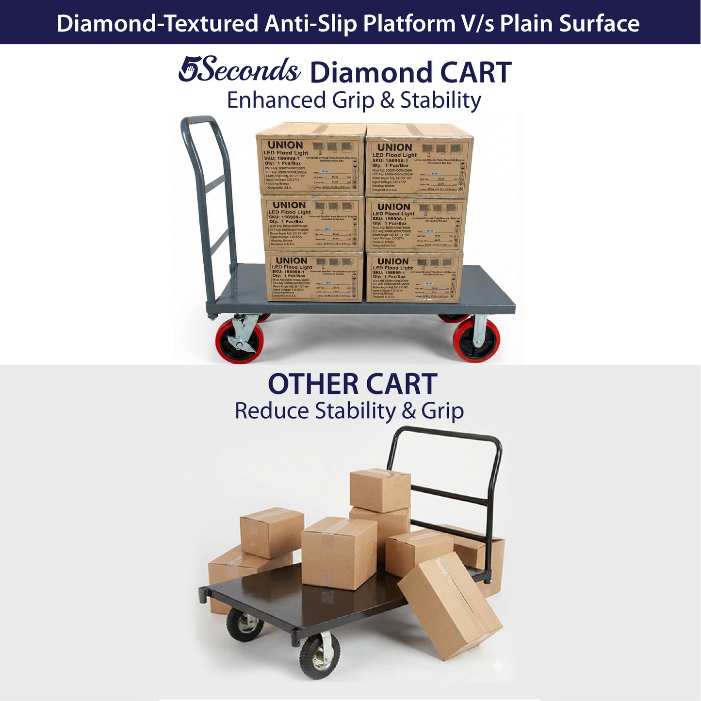 5Seconds Flatbed Platform Cart 3300LB Industrial Dolly Heavy Duty 48” x 24” Platform Hand Push Truck Super Heavy Duty Diamond Plate Flatbed Cart 8'' Swivel Wheels with Lock