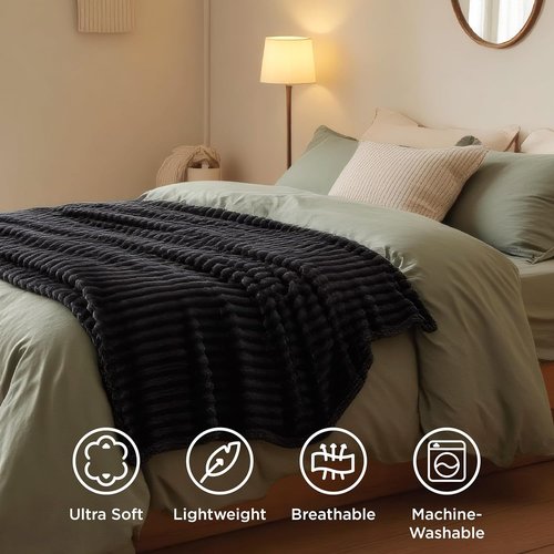 Bedsure GentleSoft Twin XL Blanket - Cozy Fleece Throw for Couch, Soft Black Blanket, 66x90 Inches