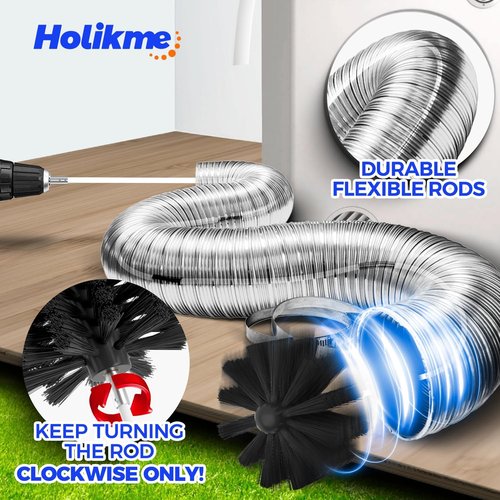 Holikme Dryer Vent Cleaner Kit - 35 Feet Flexible Lint Brush with Drill Attachment | Ideal for Duct Cleaning