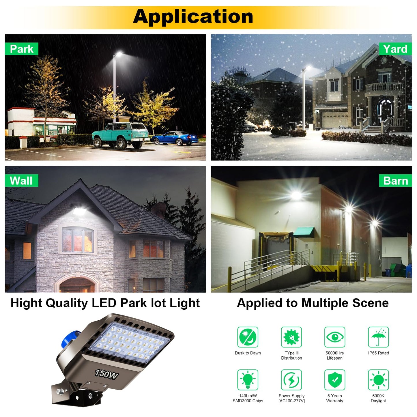 BIRITALO 22500lm LED Parking lot Light Trunnion Dusk to Dawn 150W LED FloodLights Outdoor Wall Mount Security Commercial 85-277V IP65 Waterproof 5000K Shoebox Barn Light for Yard,Street 3 Pack