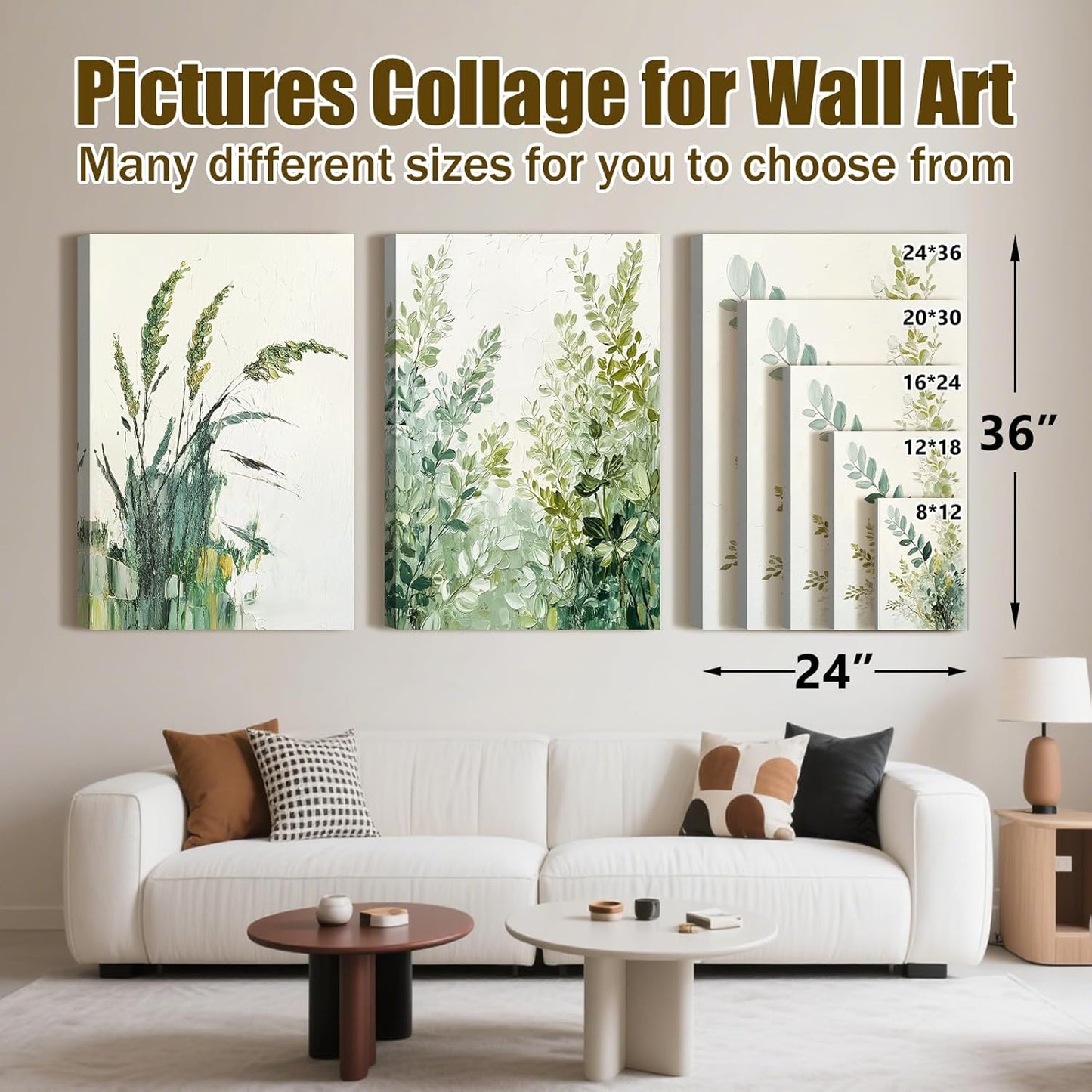 Skiennix Boho Floral Canvas Wall Art Prints - Modern Botanical Decor for Home & Office | 12"x16" Wrapped Frame