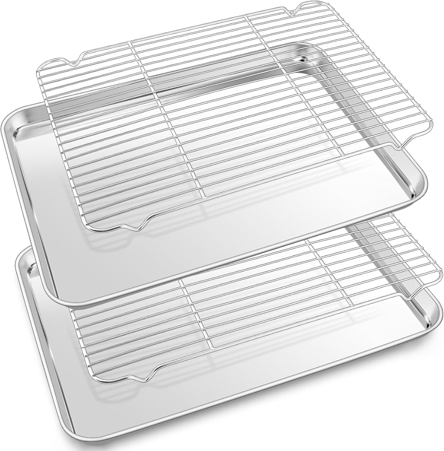 P&P CHEF 17.5 Inch Stainless Steel Baking Sheet Set - 2 Pans & Racks for Cookies | Oven & Dishwasher Safe