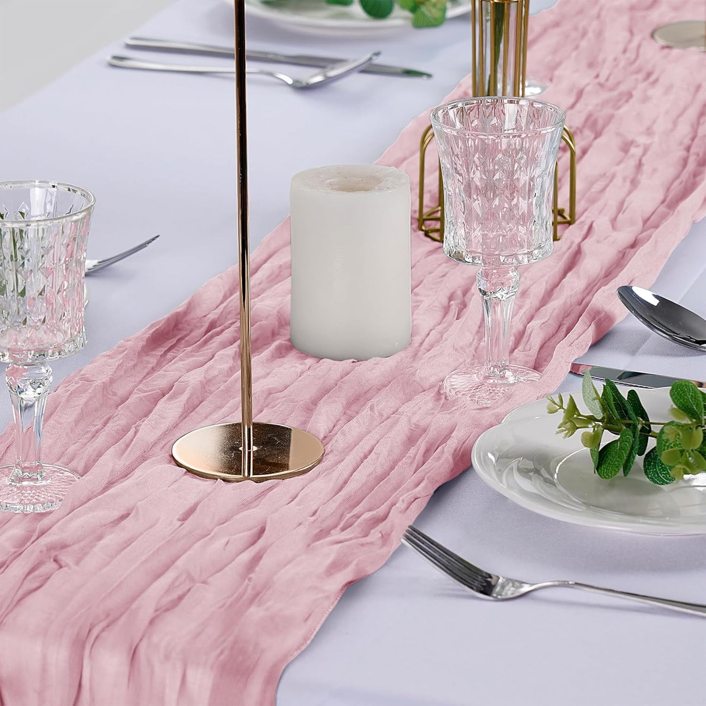 Skiennix 6 Pack Cheesecloth Table Runner - 9ft Rustic Pink Gauze for Weddings & Events | 17 x 108 Inch