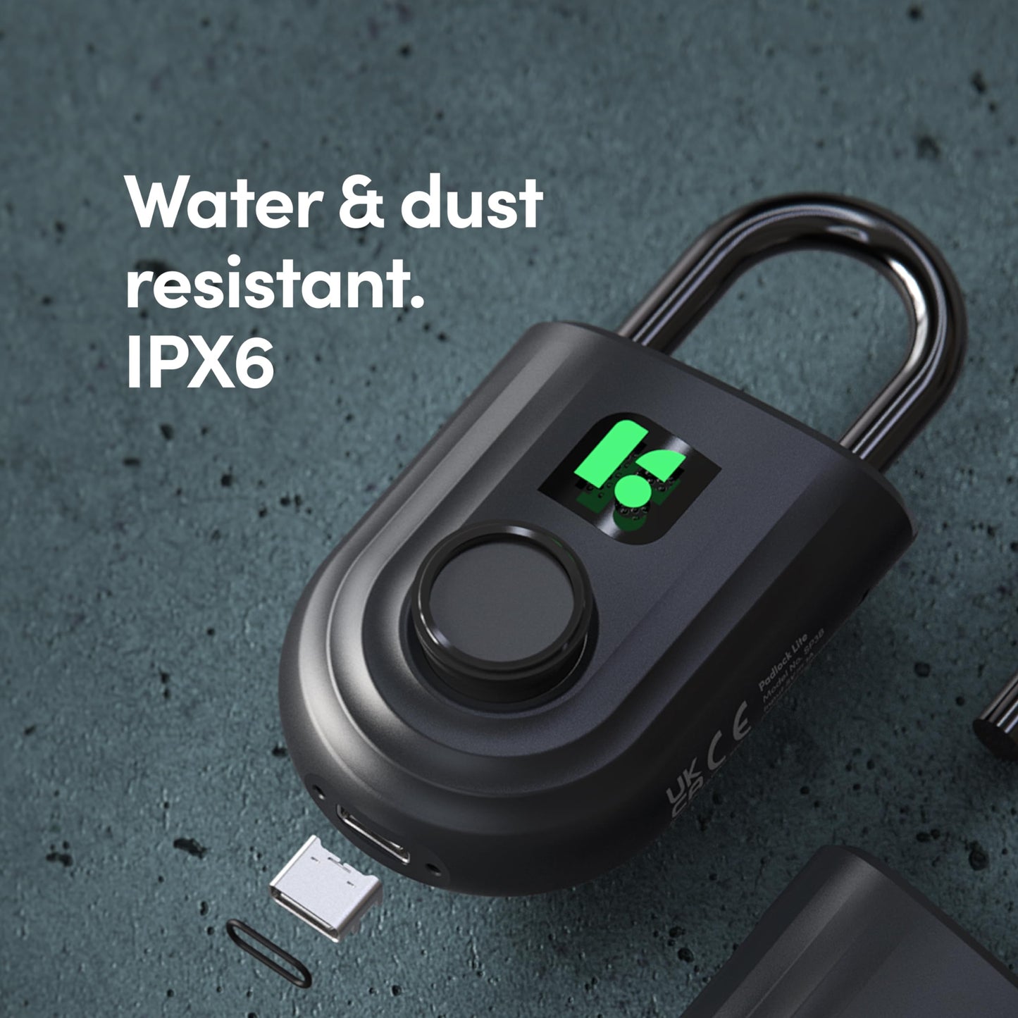 igloohome Padlock Lite Black Keyless Fingerprint Access with Mobile App (iOS, Android) – Water Resistant Padlock for Lockers, Homes, and Storage Spaces (Type-C Rechargeable)