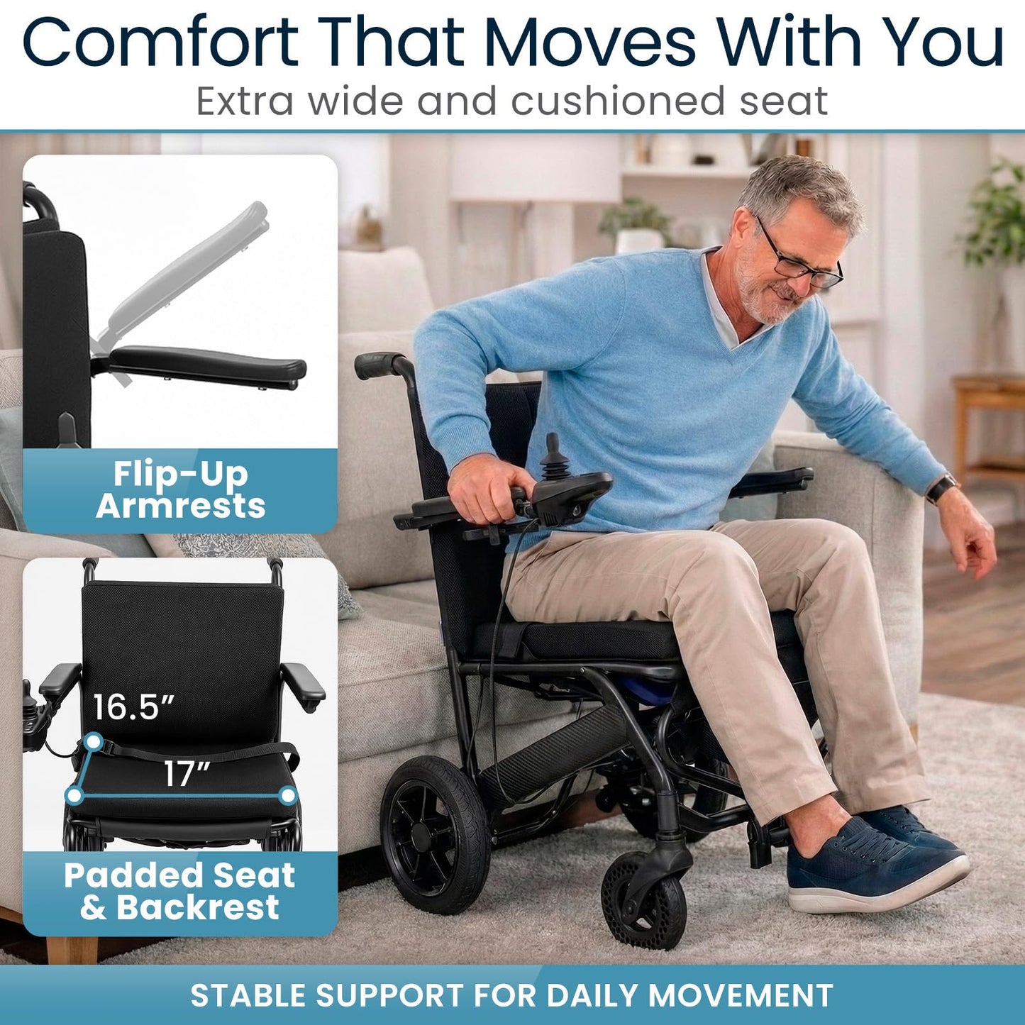 Vive Lightweight Electric Wheelchair for Adults - 39 lbs Carbon Fiber Foldable Power Chair Portable Motorized Mobility Aid for Seniors - Travel Friendly Durable Compact Collapsible Frame, Easy Storage