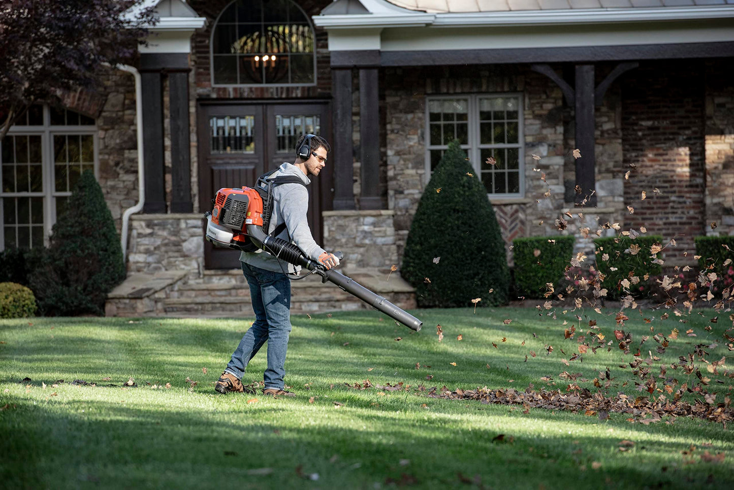 Husqvarna 360BT Gas Leaf Blower, 65.6-cc 3.81-HP 2-Cycle Backpack Leaf Blower with 890-CFM, 232-MPH, 30-N Powerful Clearing Performance and Load-Reducing Harness, Gifts for Men