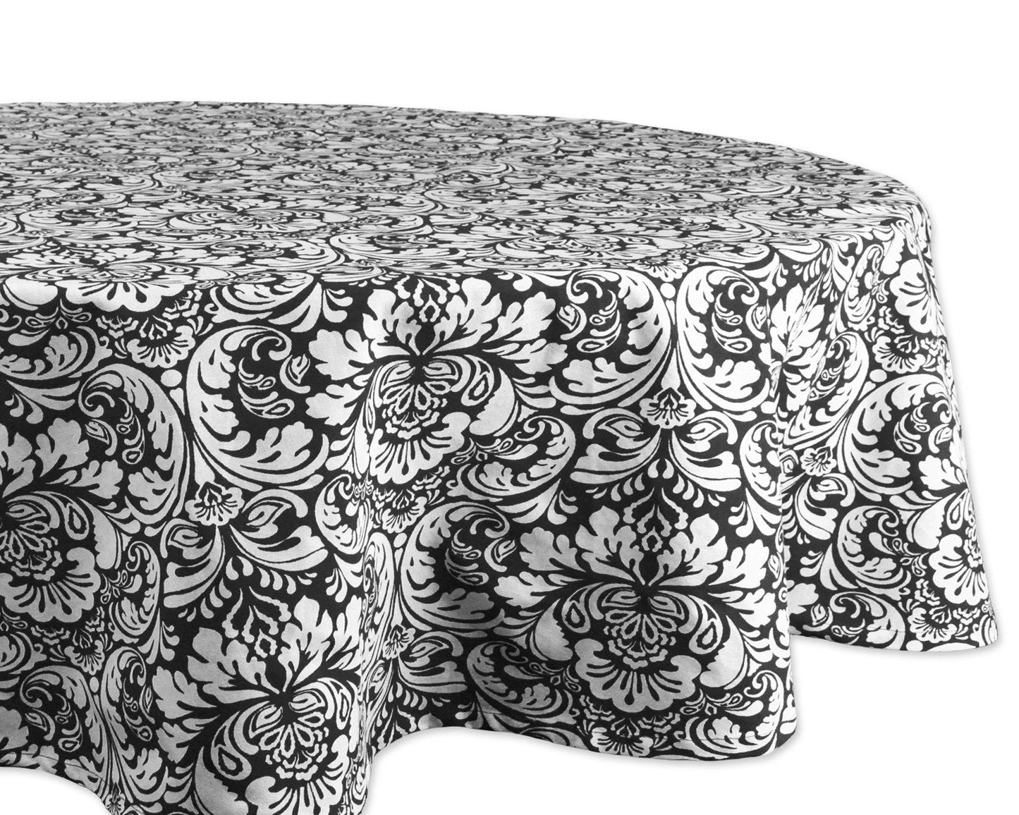 DII Damask Cotton Tablecloth, 70" Round, Black