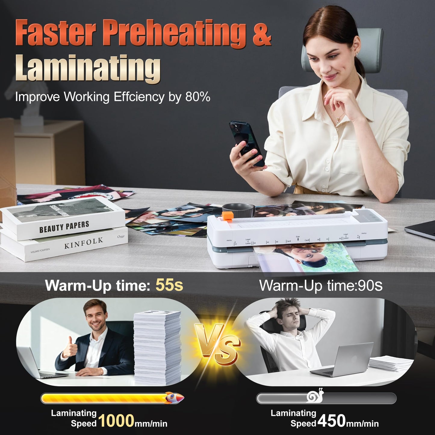 Commercial Laminator Machine 13 Inch 4-Roller, 55s Fast Warm-Up Never-Jam Lamination Machine, 3-10 Mil Thickness, Supports 11x17 & A3 Document Laminating, Includes 30 Laminating Sheets White