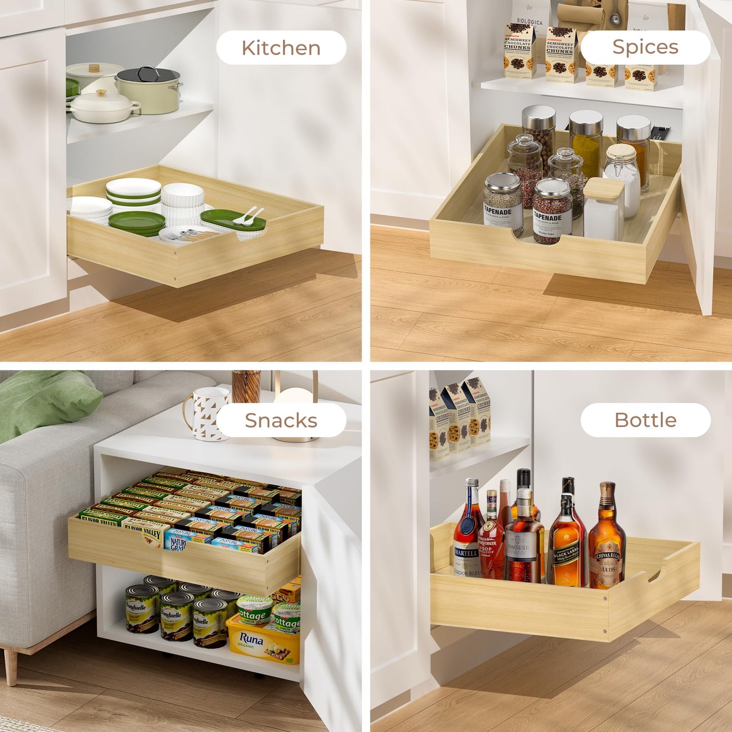 COOLBEBE Pull Out Cabinet Organizer, Soft Close Pull Out Drawers for Cabinets, 19" W x 21" D Solid Wood Slide Out Cabinet Drawers in Kitchen, Pantry, Bathroom, Bottom Assembly
