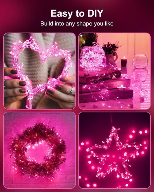 Fairy Lights | 5 Ft Battery Operated Twinkle String Lights - Waterproof Silver Wire, 60 LEDs for Valentine's Day & Weddings