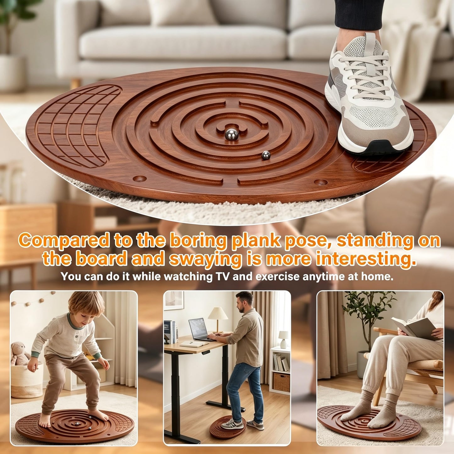 Wooden Balance Board With Maze, Wobble Board for Kids, Toddlers, Teens & Adults for Exercise Training, Wobble Balance Board for Core Training, Surf/Ski/Skate Prep, Rated for 440 Pounds of Weight