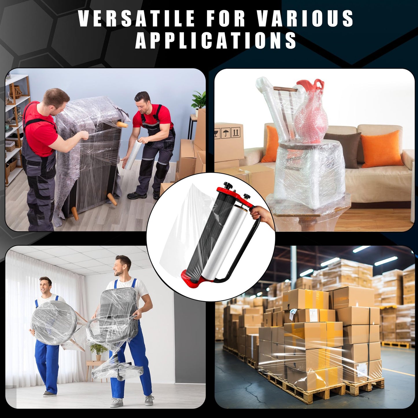 Ergonomic Stretch Film Dispenser - Reduces Operator Fatigue, Shrink wrap Handle for Warehousing, Logistics, Pallets, Commercial, and Home Use (18-in Dispenser for 18-in Stretch Film)