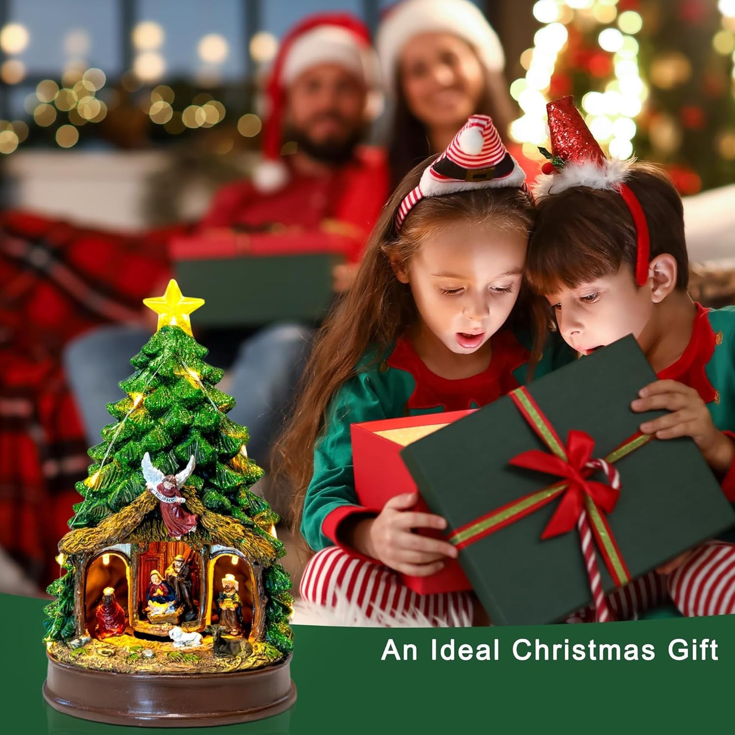 Regine Switzerland Christmas Tree Nativity Scene - Lighted Animated Angel Family Figurines | Musical LED Decor for Home