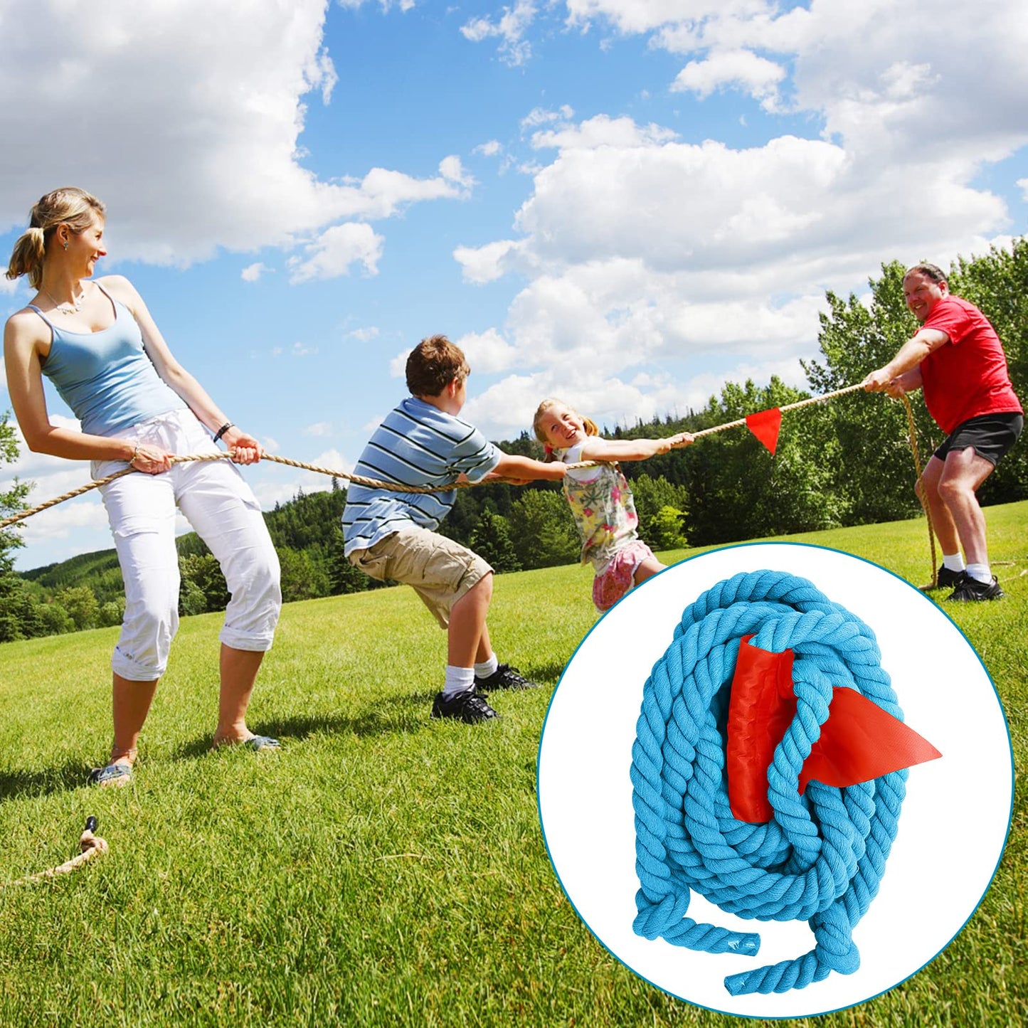 CWLAKON Tug of War Rope for Kids and Adults, Field Day Family Reunion Birthday Party Games, Outdoor Camping Picnic Backyard Carnival Games, Team Building Activities Play Set Climber Attachments Blue