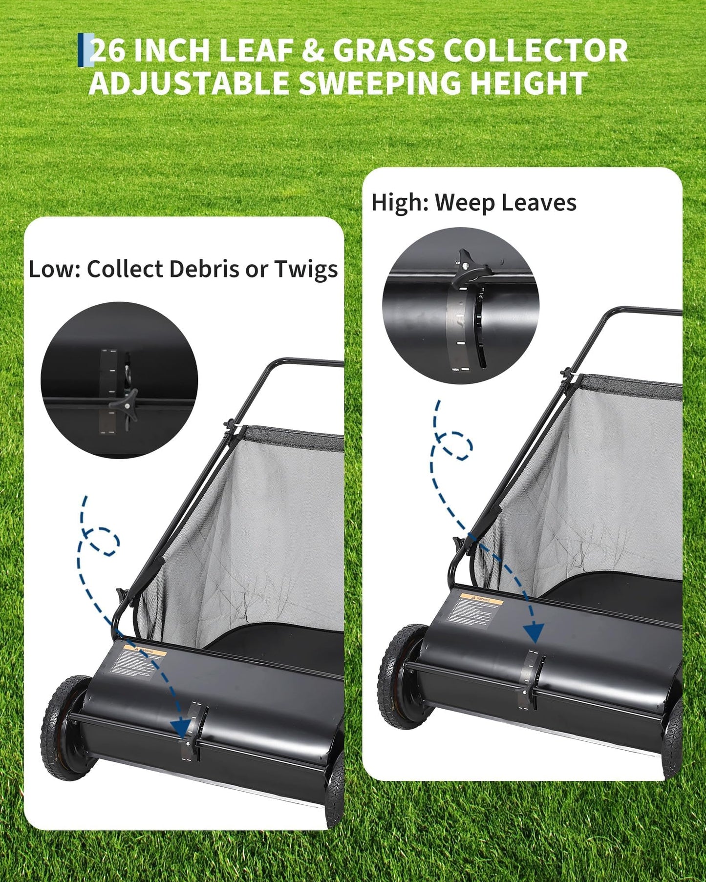 26-Inch Push Lawn Sweeper – 4 Fast Brushes, 7 Cu.ft Collector, Adjustable Height – Durable Steel Frame – Manual Hand-Push for Yard, Garden, Patio & Driveway Cleanup