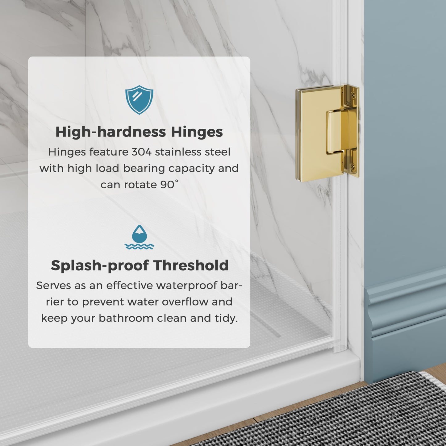 DELAVIN 40-40.5" W x 72" H Frameless Glass Shower Door Adjustable, Hinged Shower Door with Ultra Clear Tempered Glass, Explosion-Proof Film, Pivot Shower Door with Seal Strip and Handle, Gold