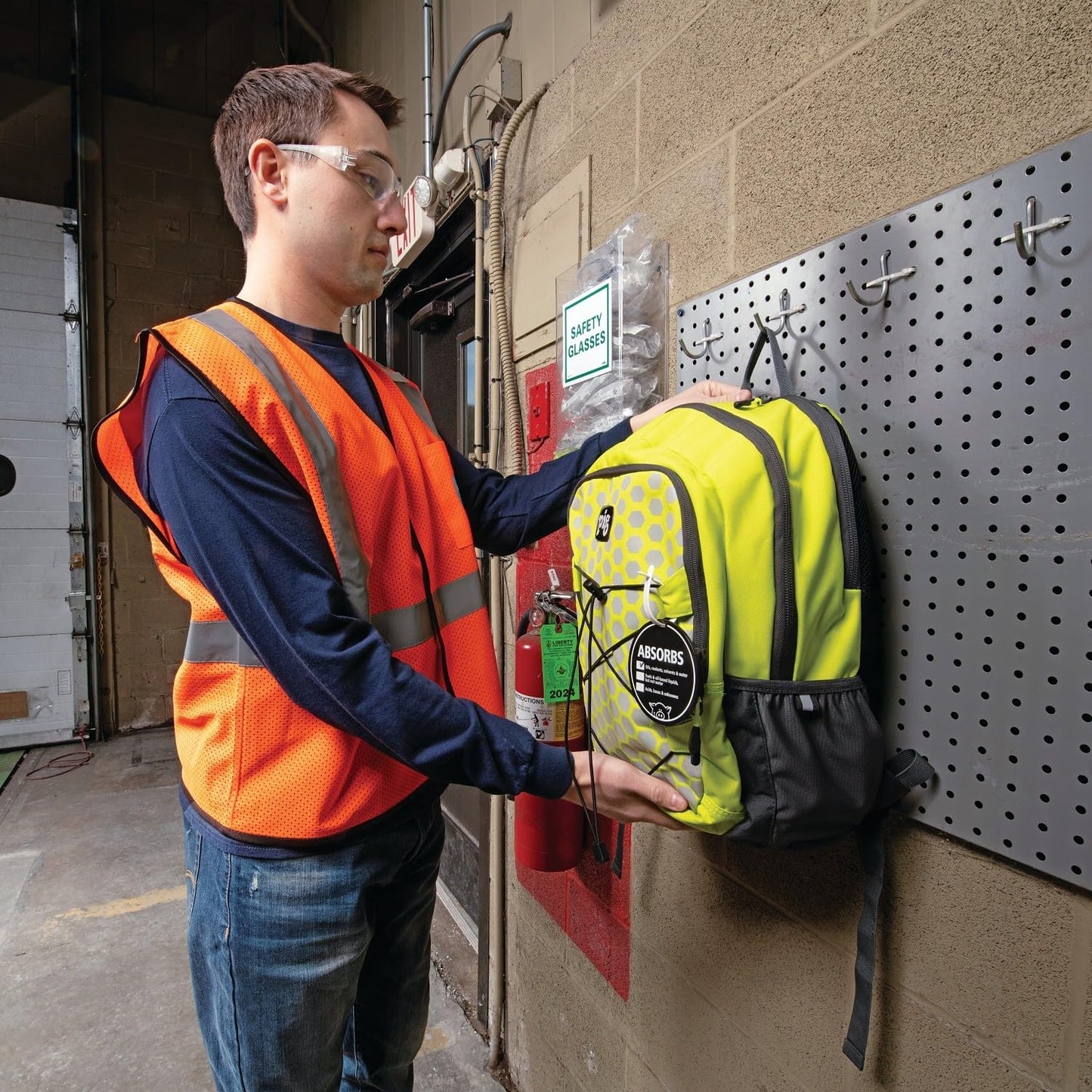 PIG Spill Kit | Portable Backpack | Absorbs up to 4.4 gallons | Hi-Viz Green | 12.6" W x 7.6" D x 18.5" H| PMB30629