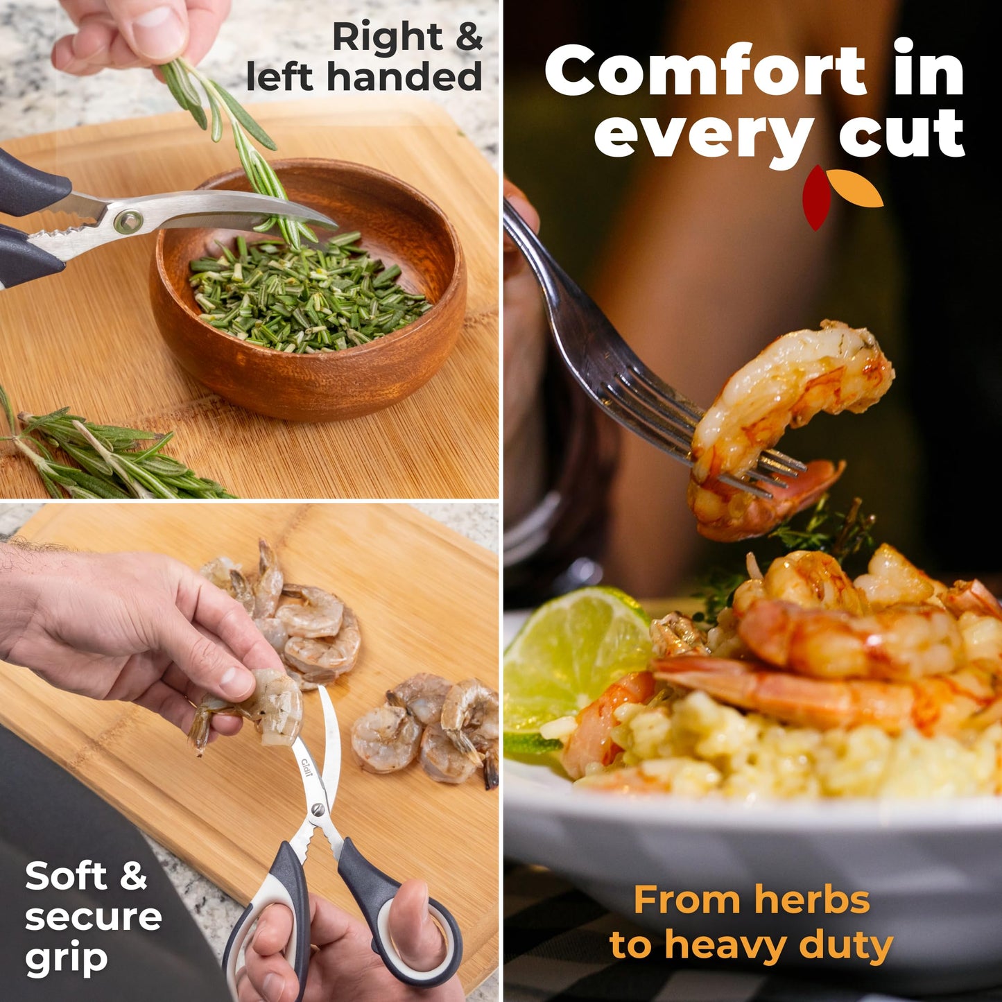 Gidli Chef Knife and Kitchen Shears Set – Ultra Sharp 8” Chef Knife with Knife Sharpener + Heavy Duty Kitchen Scissors & Seafood Scissors – Premium Stainless Steel Cooking Set – Gift Ready