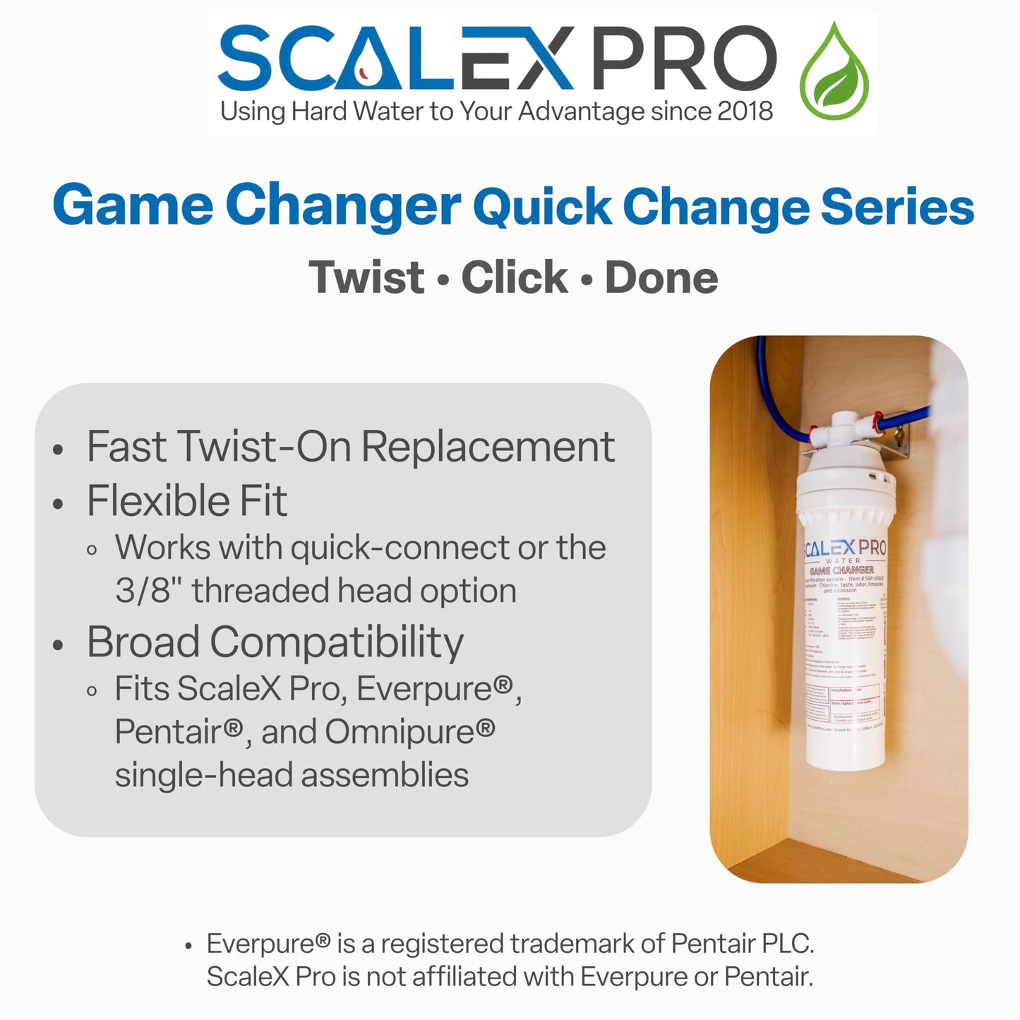 ScaleX Pro Game Changer 12” Hard Water Scale Prevention Filter – Salt-Free NAC Technology Prevents Scale Up to 26 Grains, Removes Chlorine & Other Common Municipal Water Chemicals, 6,000 Gallons