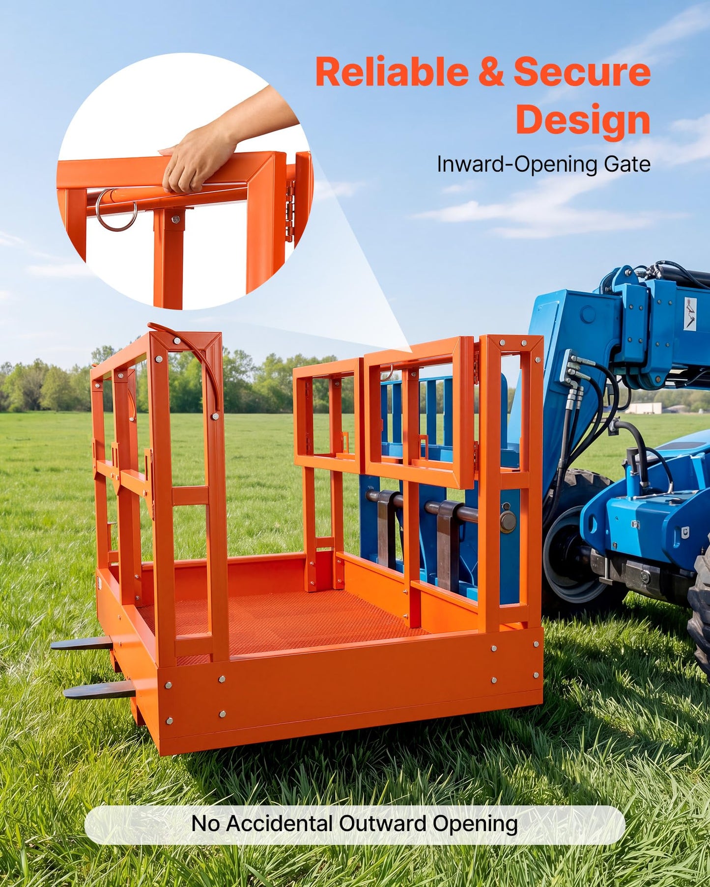 VEVOR Mesh Telehandler Work Platform, 48 x 73.9 Inch Man Safety Basket, 2000 lbs Capacity Forklift Telehandler Attachment, Safety Cage, Heavy Duty Carbon Steel, for Most Aerial Jobs Lifting Loader