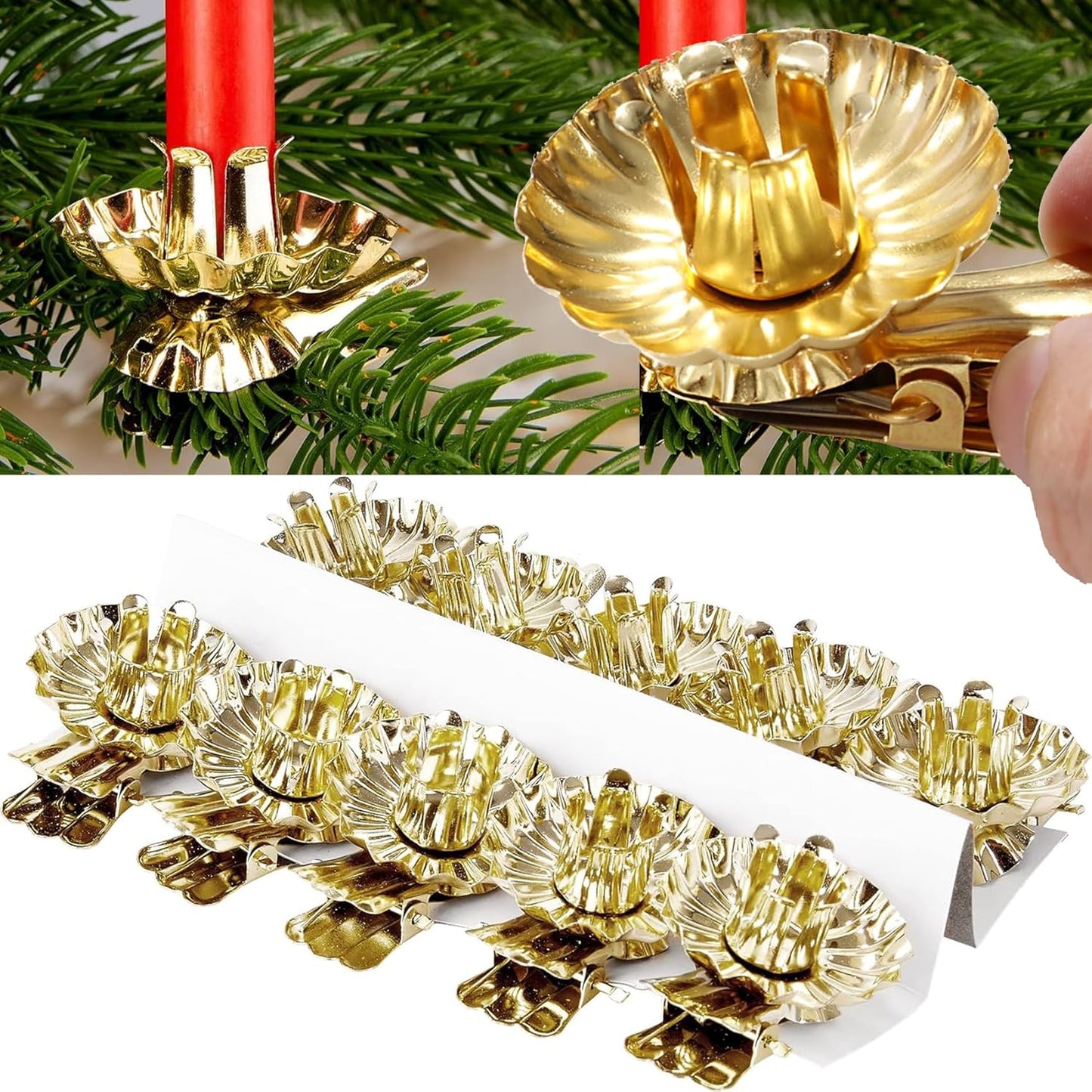 Skiennix Gold Flower-Shaped Candle Holders - 20PCS Clip-On Design for Christmas & Special Events