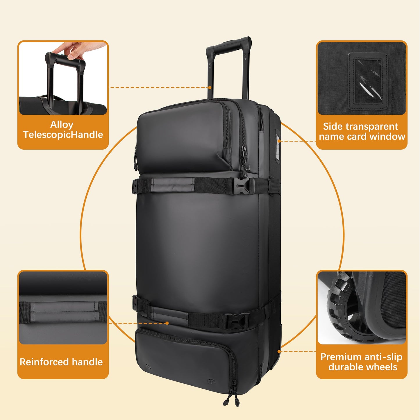 LARIPOP 33 Inch 100L Extra Large Rolling Duffle Bag with Wheels, Wet Pocket & Shoe Compartment, Heavy Duty Water Resistant Wheeled Duffel for Moving Travel Camping