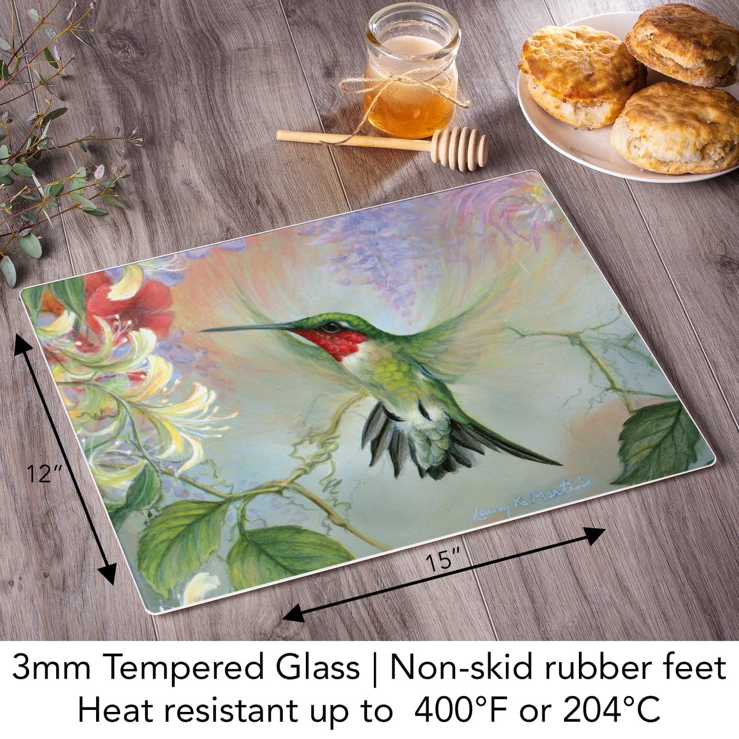 Ruby Hummingbird Natures Gift of Feathers Tempered Glass Large Cutting Board by Highland Graphics