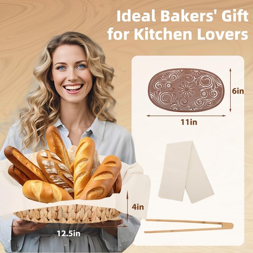 Bread Warmer Basket with Stone, Bread Baskets for Serving Tortilla,Bread Basket with Warming Stone, Ideal Bakers' Gift for Kitchen Lovers, Men & Women, New Homes, 1 Year Full Warranty
