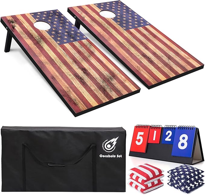 Cornhole Board Set for Adults - 4x2ft, Corn Hole Game with Scoreboard, Outdoor Yard & Lawn Games, Heavy-Duty Wood Construction, Includes 8 Durable Bean Bags, Family Sports